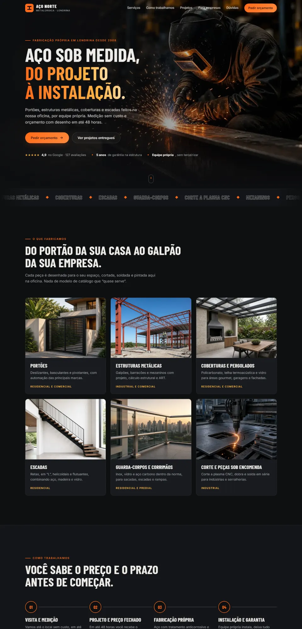 Página inicial do site da metalúrgica Aço Norte