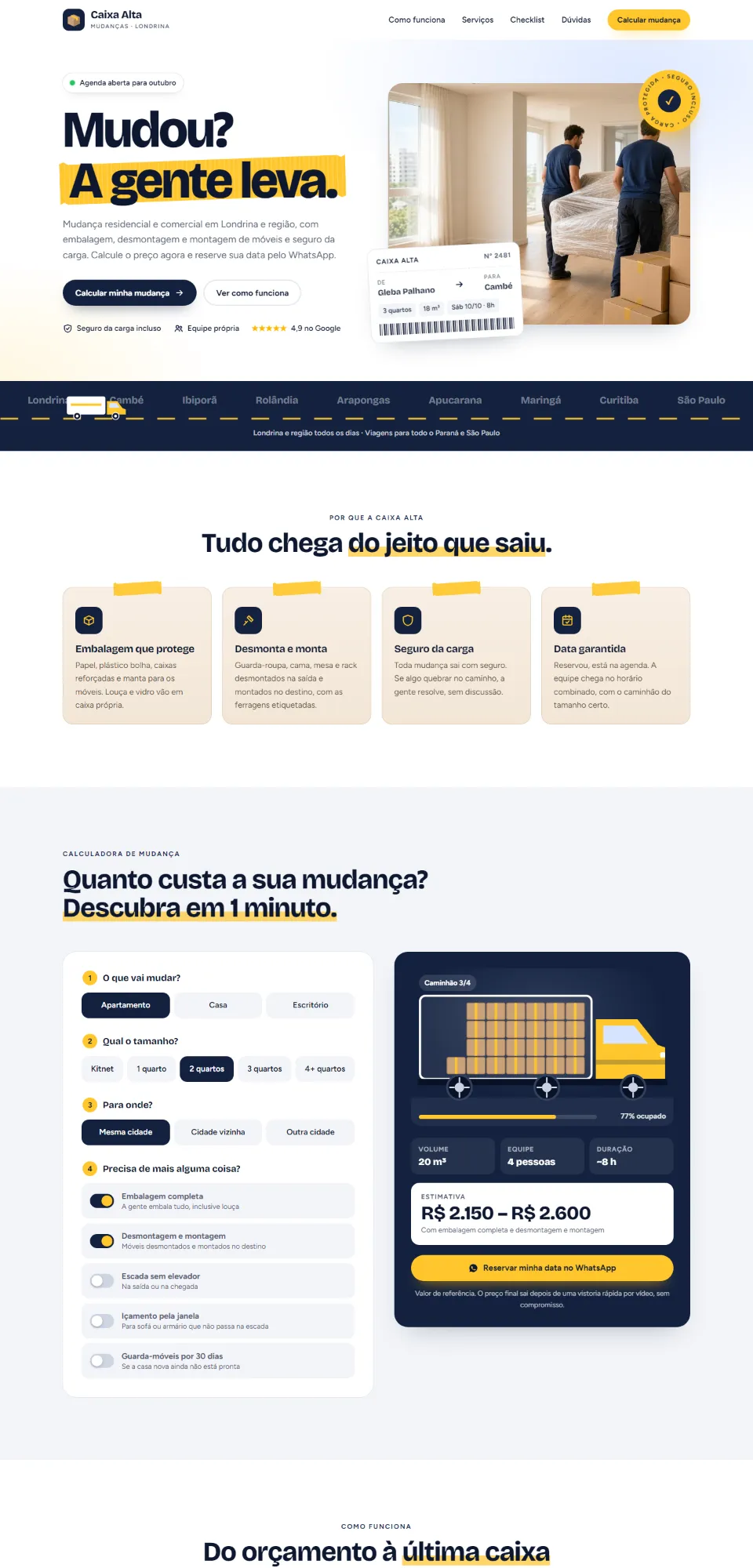 Página inicial do site da Caixa Alta Mudanças